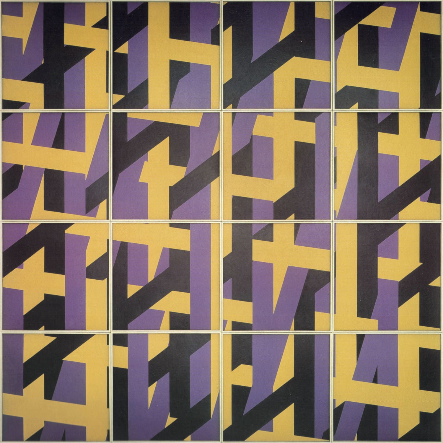 Bernhard Sandfort -- "Detaminiertes und Aleatorisches, verbunden und getrennt" – 1989 – Öl auf Karton und Holz – 308 x 308 cm