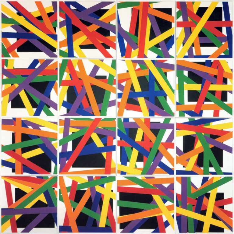 Bernhard Sandfort -- "Mikado auf schwarzem Quadrat" – 2002 – Öl auf Karton und Holz – 308 x 308 cm