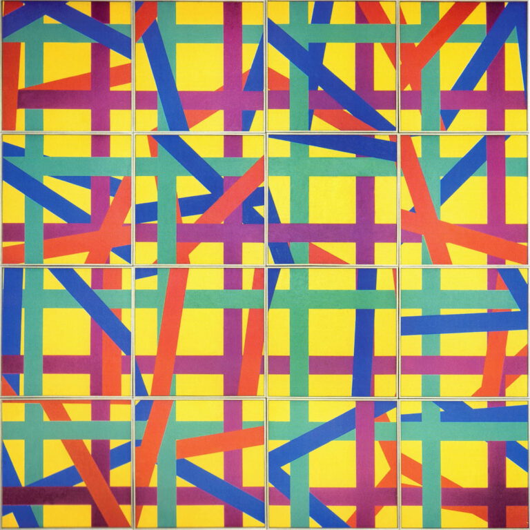 Bernhard Sandfort -- "Quadratnetz" – 1985 – Öl auf Karton und Holz – 308 x 308 cm