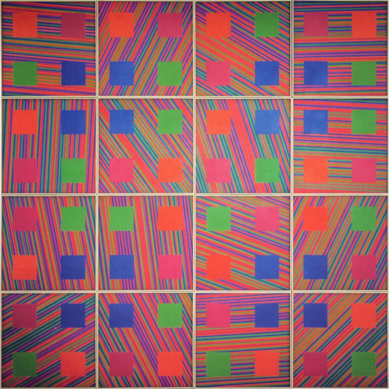 Bernhard Sandfort -- "Zusammenhänge aus Feldern und Flächen" – 1993 – Öl auf Karton und Holz – 308 x 308 cm